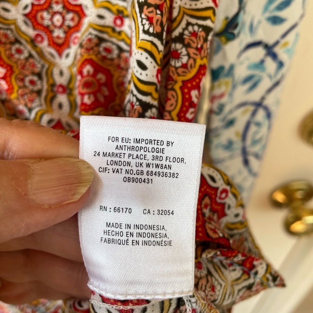 Maeve Anthropologie Mosaic Print Henley Blouse Size XS Boho Mixed Pattern 🌿✨ - Picture 5 of 7